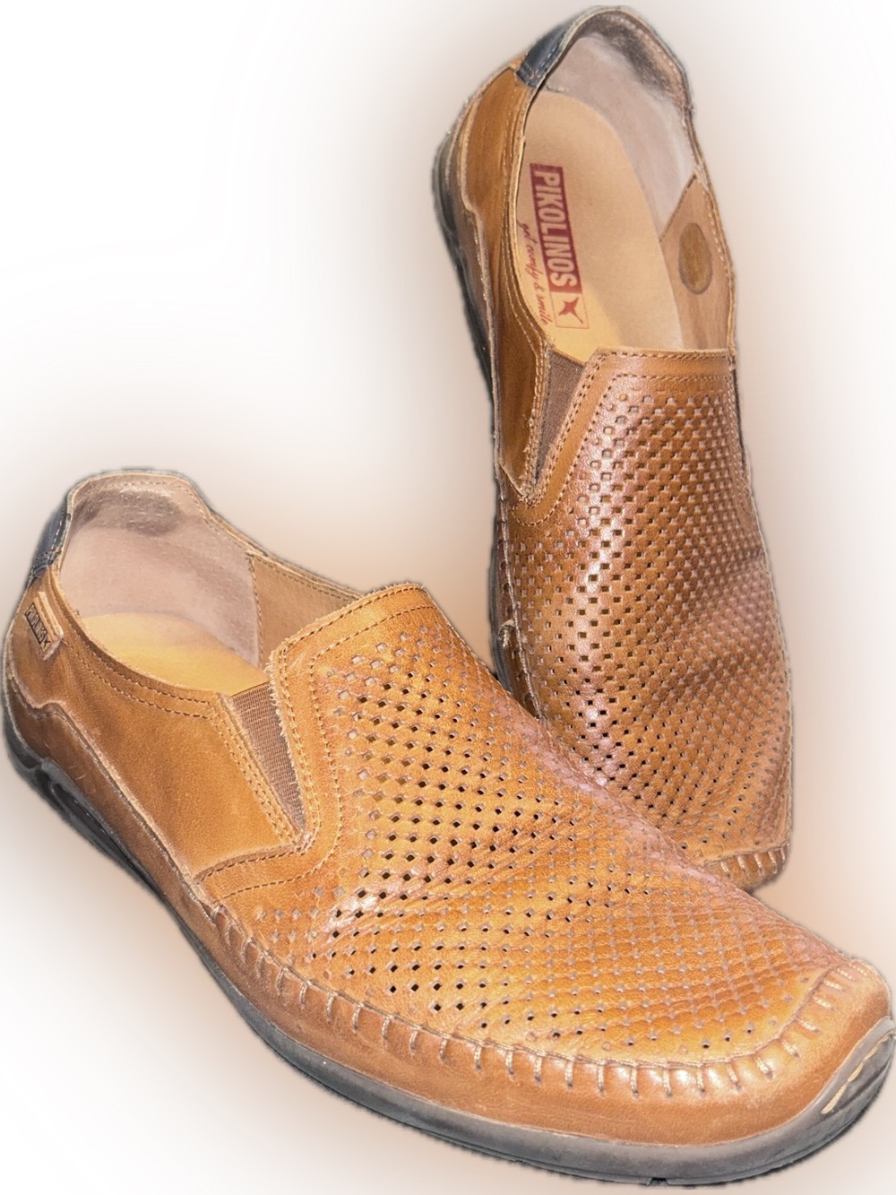 PIKOLINOS Azores Men’s Perforated Brandy Brown Leather Slip-On Loafers Shoes 46
